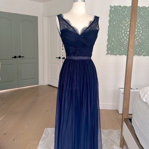 BHLDN fleur dress navy bridesmaid dress chiffon overlay size 2
